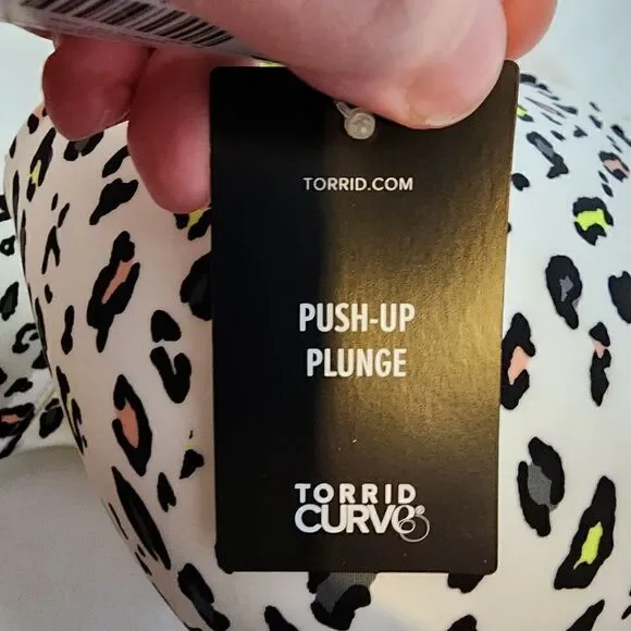 46DDD Torrid White Leopard Neon Yellow Bra Push Up Plunge Back Smoothing Underwi - Picture 3 of 10